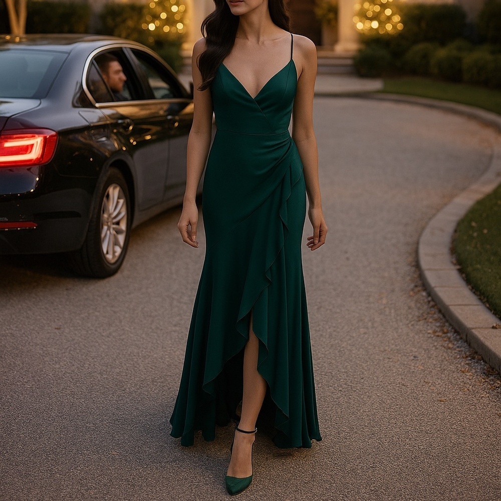 Hayley Paige Chiffon‎ Ruffle Evening Gown Asymmetrical Draped Holiday Formal 12